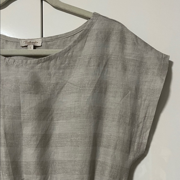 BELLAMBIA NWOT Gray Silver Linen Striped Midi Dress Made In Italy, Size L - Picture 4 of 14